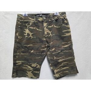 Xray Jeans Womens Camo Moto Shorts Green Camouflage Ribbed Biker Size 32